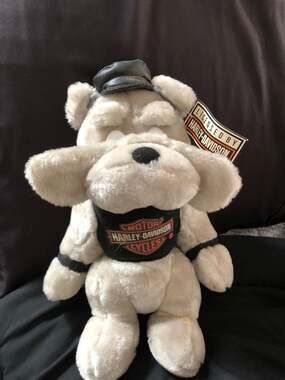 Vintage Harley-Davidson Plush Bulldog Stuffed Animal with Leather Hat